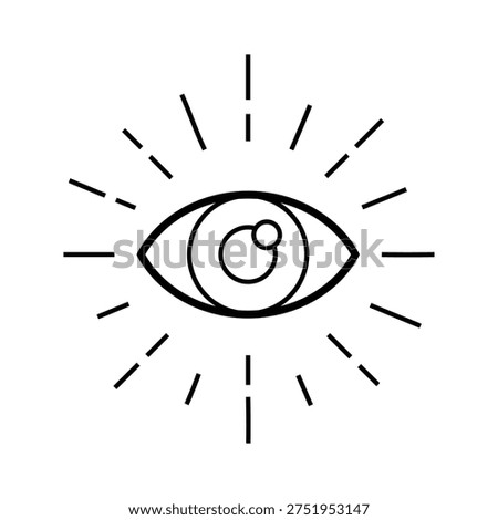 An eye surrounded by rays of light, symbolizing vigilance and awareness. Vector, illustration