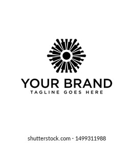 Eye swirl spiral infinity vector logo. Creative camera shutter vision logotype. Photo video control sign.