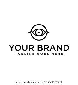 Eye swirl spiral infinity vector logo. Creative camera shutter vision logotype. Photo video control sign.