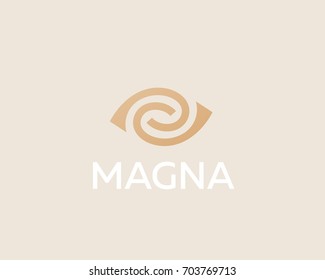 Eye swirl spiral vector logotype. Lined camera shutter media vision logo design. Abstract in yan photo video social icon. 