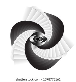 The eye symbol, abstraction background, .Abstract composition with curved elements of white and black, Op-Art and Opt-Art.