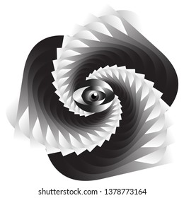 The eye symbol, abstraction background, .Abstract composition with curved elements of white and black, Op-Art and Opt-Art.