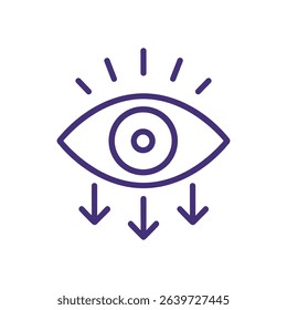 Eye symbol casting downwards light. Icon symbol illustration