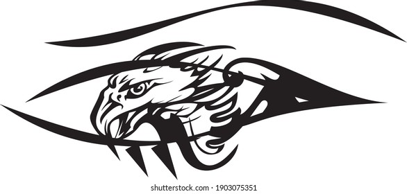 Eye symbol with eagle head inside. The concept of the eye for tattoo, fashion trends, textiles, embroidery, emblems, etc.