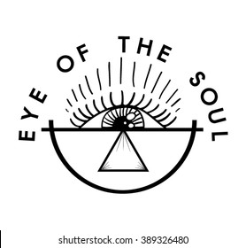 Eye symbol in geometric shapes with text, in vector