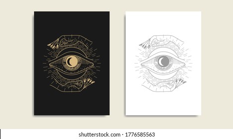 Eye symbol and hand gold logo, spiritual guidance tarot reader Colorful design. illustration.