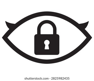Eye symbol icon with a padlock representing privacy and security protection observation abstract minimalist perceive pictogram creative silhouette illustration identity isolated