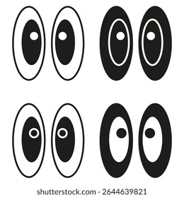 Eye symbol icons. Abstract oval shape. Black vector pupils. Repeating visual pattern