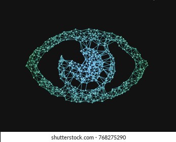 Eye symbol with network line. A concept of virtual reality, internet surveillance, face recognition. Vector illustration