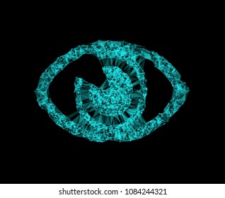 Eye symbol with network line pattern background. Concept of virtual reality, internet surveillance, face recognition. Vector illustration