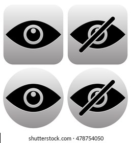 Eye symbols as show, hide, visible, invisible, public, private icons.