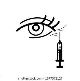 An eye and a syringe. A cosmetology ingection with filler to help with crow’s feet, vector icon
