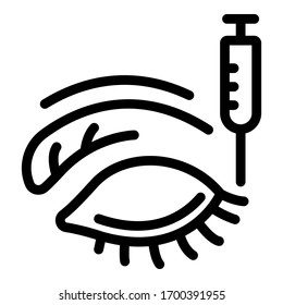 Icono de ojo y jeringa. Icono de esquema de vector de ojos y jeringa para diseño web aislado en fondo blanco