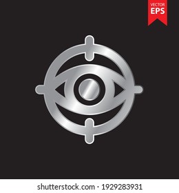 Eye And Target icon in trendy silver style isolated on black background. Business and Offices symbol for your web site design, logo, app, UI. Eps10 vector illustration.