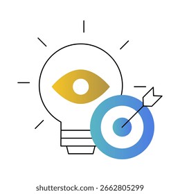 Icono de ojo y objetivo. Icono de la visión. Objetivos y percepción claros. Icono de Alineación de objetivo. Línea con estilo degradado moderno. Ilustración vectorial.