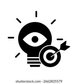 Icono de ojo y objetivo. Icono de la visión. Objetivos y percepción claros. Icono de Alineación de objetivo. Estilo negro sólido. Ilustración vectorial.