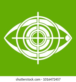 Eye and target icon white isolated on green background. Vector illustration