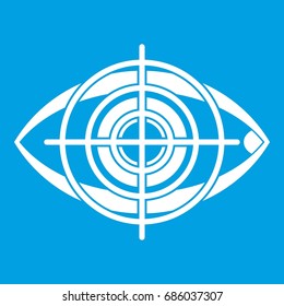 Eye and target icon white isolated on blue background vector illustration