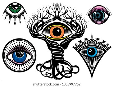 Eye. Eye Tattoo design element.The third eye vector illustration.