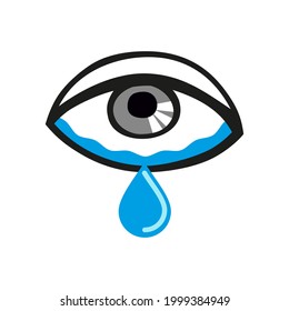 Eye with a tear. Crying eye full of tears. Eyes deseases. Allergic eye. Vector illustration isolated on white background.