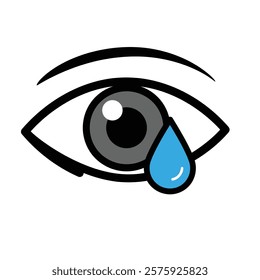 Eye with a tear drop representing glaucoma on a white background.