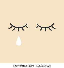 Eye with tears. Crying girl eye. Sad female tears, irritable tearful woman teared drops vector.