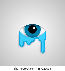 Eye and tears, flat style minimalistic illustration. Paper cut icon with the human eye that crying.