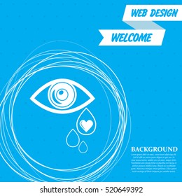 Eye Tears Icon on a blue background with abstract circles around and place for your text. Vector illustration