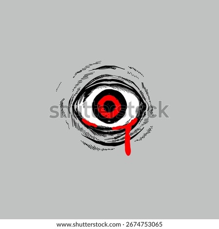 Eye tears vector illustration in sketch horror style with bleeding detail, perfect for gothic, metal, dark, and scary design projects