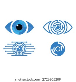 Colección de diseño de logotipo de tecnología ocular, símbolo cibernético. posiciones de apertura de lente. Plantilla de Vector de ícono de ojo de escaneo de retina