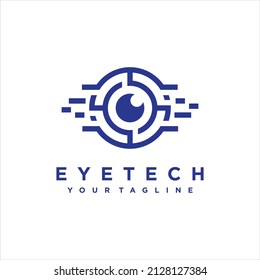 Eye Tech Logo Design , Eye Symbol Icon , Software Logo ,Vector Illustration. Digital Eye Creative Symbol Concept. Cyber ​​vision, Circuit Board Abstract Business Logo. Video Camera Control, Futuristic