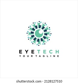 Eye Tech Logo Design , Eye Symbol Icon , Software Logo ,Vector Illustration. Digital Eye Creative Symbol Concept. Cyber ​​vision, Circuit Board Abstract Business Logo. Video Camera Control, Futuristic