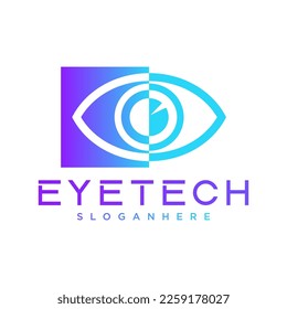 Eye technology logo design, eye symbol icon, software logo, vector illustration. Digital eye creative symbol concept.