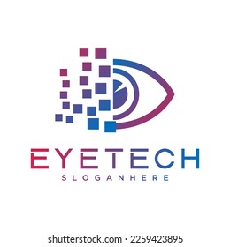 Eye technology logo design, eye symbol icon, software logo, vector illustration. Digital eye creative symbol concept.