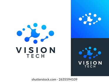 Diseño de logotipo de tecnología ocular. Concepto de símbolo de icono de conexión digital de visión	
