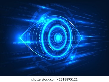 Eye technology with a number code running behind The concept of searching for information to be used in solving problems through the Internet network that the artificial intelligence system helps.