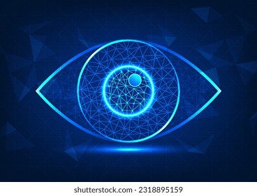 Eye technology with superimposed geometric shapes with stacked back lines. It conveys the speed of searching for information through the modern internet network. It is useful for growing a business.