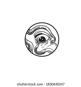 Un ojo y tentáculos. Se puede usar como dibujo de un tatuaje.