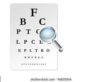 Eye test card with magnifying lens