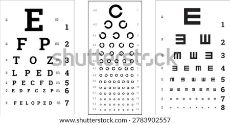 Eye Test Chart Collection with Vision Examination Letters and Optometry Medical Vector Set