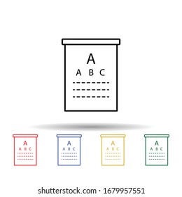 Eye test chart multi color icon. Simple thin line, outline vector of eye care icons for ui and ux, website or mobile application