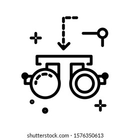 Eye test goggles, ophthalmologic office equipment isolated line icon vector. Ophthalmology, sight checkup, optical spectacles, technology. Good vision, medicine and eyesight examination tool