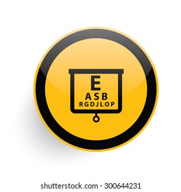 Eye test icon design on yellow button background,clean vector