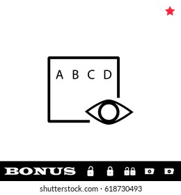 Eye test icon flat. Black pictogram on white background. Vector illustration symbol and bonus button open and closed lock, folder, star