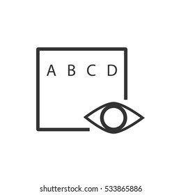 Eye test icon flat. Illustration isolated on white background. Vector grey sign symbol