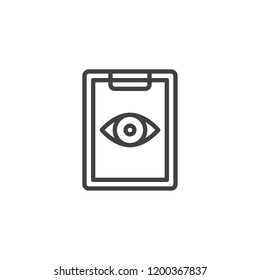 Eye test outline icon. linear style sign for mobile concept and web design. Ophthalmology paper clipboard simple line vector icon. Symbol, logo illustration. Pixel perfect vector graphics