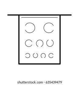 Eye test poster icon, line art pictogram, image for ophthalmology patient education materials, medical or optical salon picture, health science concept. Flat style vector illustration