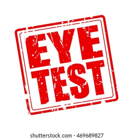 EYE TEST red stamp text on white
