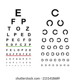 Eye Test Table With Letters. Check Vision. Eye Test Chart Vector Background. Vector 10 EPS.