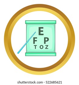 Eye test vector icon in golden circle, cartoon style isolated on white background